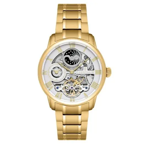 Produktbild: Thomas Earnshaw Longitude Herrenuhr mit weißem analogen Zifferblatt und vergoldetem Edelstahlarmband (ES-8006-22)