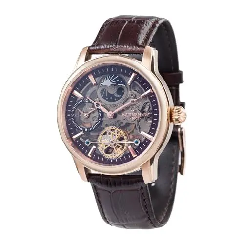 Produktbild: Thomas Earnshaw Longitude Shadow ES-8063-06 Herren-Armbanduhr mit Automatikgetriebe, braunes Zifferblatt mit Skelett-Anzeige, braunes Lederarmband