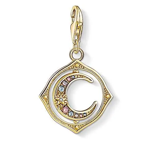 Produktbild: Thomas Sabo Charm-Anhänger, Sterlingsilber, vergoldet, Zirkonia, Glas-Keramik Stein, synthetischer Spinell, Mond, Gold
