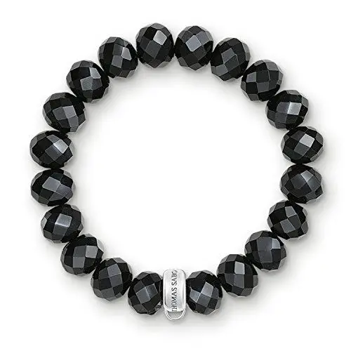 Produktbild: Thomas Sabo Damen-Charm-Armband Charm Club 925 Sterling Silber Nylon Obsidian schwarz Länge 15.5 cm X0035-023-11-M
