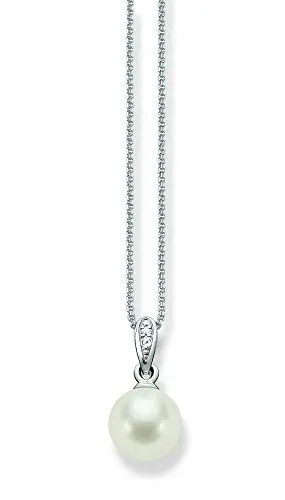 Produktbild: Thomas Sabo Damen-Kette mit Anhänger 925 Silber Perle weiß Ovalschliff Zirkonia 42 cm - SCKE150060