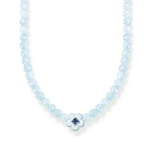 Produktbild: Thomas Sabo Damen Choker Blume mit blauen Jade-Beads, aus 925er Sterlingsilber mit rundgeschliffenen Jade-Beads, Länge 42cm, KE2182-496-1-L42v