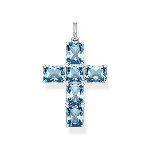 Produktbild: Thomas Sabo Damen Kreuz-Anhänger aus Sterling-Silber mit Zirkonia-Steinen in Blau und Weiß, PE922-059-1