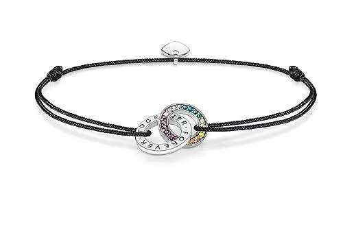 Produktbild: Thomas Sabo Textilarmband schwarz mit zwei Ringen Silber geschwärzt Recyceltes 925 Silber, 16-27 cm, A2085-318-7-L22V