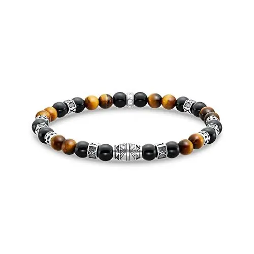 Produktbild: Thomas Sabo Herren Armband mit schwarzen Onyx-Beads und Tigerauge-Beads Silber, aus geschwärztem 925er Sterlingsilber, Länge 19 cm, A2087-507-7-L19