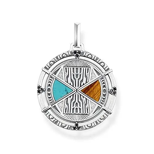 Produktbild: Thomas Sabo Herren Ketten Anhänger Talisman, mit mehreren Zirkoniasteinen, Tigerauge und Türkis, 925er Sterlingsilber geschwärzt, Maße: 26 x 18 mm, PE951-364-7