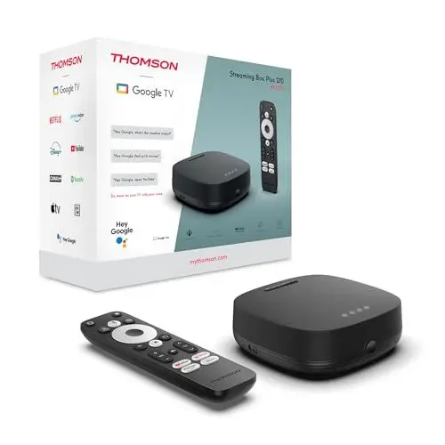 Produktbild: THOMSON Google TV Streaming Box Plus 270, Integrierter Lautsprecher für Sprachsteuerung, Netflix, Disney +, 4K UHD, Streaming via WLAN, Google Cast, 32GB Speicher