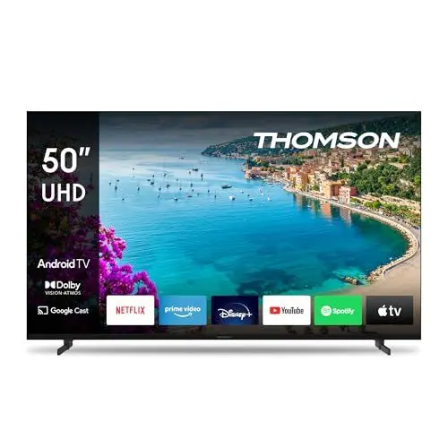 Produktbild: Thomson 65 Zoll (164 cm) UHD Fernseher Smart Android TV (WLAN, HDR, Triple Tuner DVB-C/S2/T2, Sprachsteuerung, Netflix, YouTube, Prime Video, Disney+) – 65UA5S13-2023
