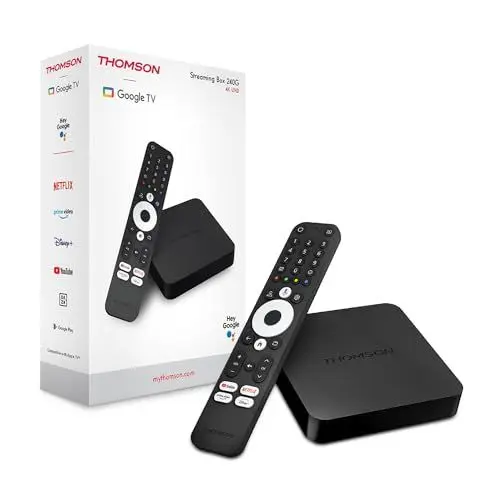 Produktbild: THOMSON Streaming Box 240 | Google TV | 4K UHD | Google Assistant | Google Cast | Wi-Fi | Bluetooth 5.0 | HDMI 2.1 | Dolby Atmos | Dolby Digital+ | HDR10 |2 GB RAM | 8 GB Speicher