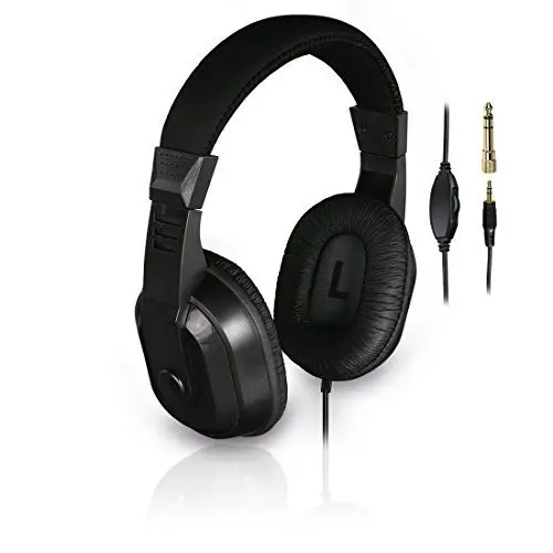 Produktbild: Thomson TV-Kopfhörer mit langem Kabel (Over-Ear, 8m Kabellänge, zum Fernsehen und Musik hören, mit Lautstärkeregler, 3,5mm Klinkenstecker inkl. 6,35mm Adapter, Stereo-Fernsehkopfhörer) schwarz 132469
