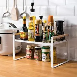 Produktbild: Thrarise Küchenregal Organizer, Gewürzregale,Regaleinsatz， Eisen und Holzgriff, geeignet für Zuhause und Küche, weiß (35 x 21 x 20)