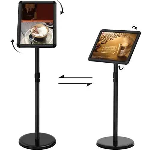 Produktbild: ThrivingTree Infoständer DIN A3 420x297mm Informationsständer Höhenverstellbar Edelstahl Kundenstopper Aufsteller Plakatständer Präsentationsständer Werbeständer (Schwarz, A3)