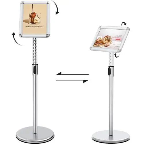 Produktbild: ThrivingTree Infoständer DIN A4 297x210mm Informationsständer Höhenverstellbar Druckknopf Edelstahl Kundenstopper Aufsteller Plakatständer Präsentationsständer Werbeständer (Silber, A4)