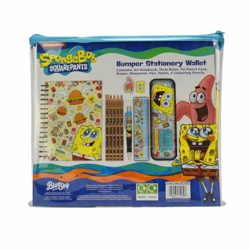 Produktbild: ThumbsUP Spongebob Schwammkopf Schreibset, 11-teiliges Schreibset mit Stiften, Radierern, Lineal & Co., Ideale Geschenkidee für alle Spongebob Fans