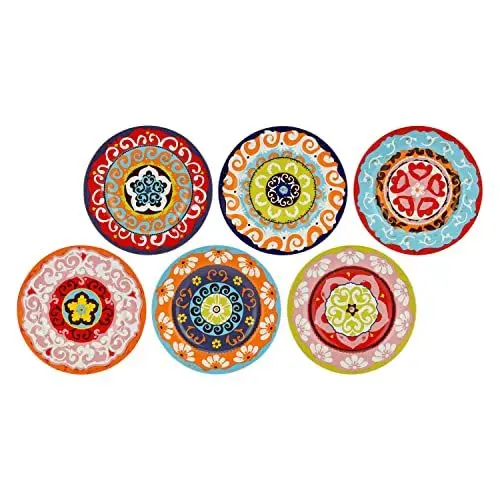 Produktbild: Rose & Tulipani Set mit 6 Salattellern in verschiedenen Farben, mediterranes Design