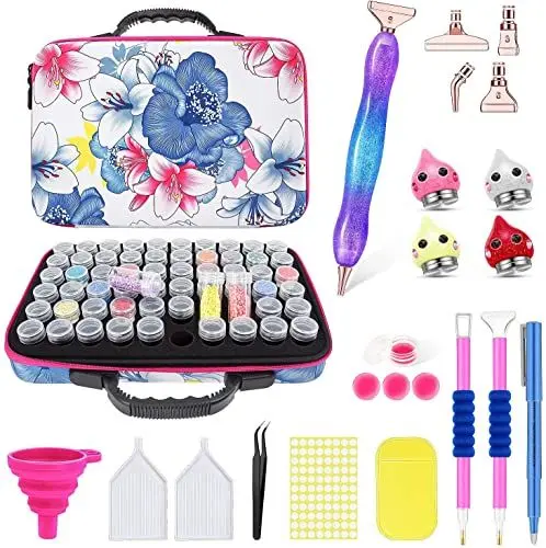 Produktbild: ThxMadam Diamanten Malerei Koffer Diamanten Stickerei Kit Zubehör Organizer mit 60 Aufbewahrung Kasten Behälter und Werkzeug Stift Klebstoff für 5D Art Diamond Painting für Kinder und Erwachsene
