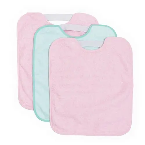 Produktbild: Ti TIN |3er Pack- wasserdichte, frottee Babylätzchen, 32x36cm | Lätzchen für Babys und Kleinkinder ab 1 Jahr mit elastischem Verschluss (Gummizug), leicht zu reinigen, Baumwolle, Farbe: rosa, türkis