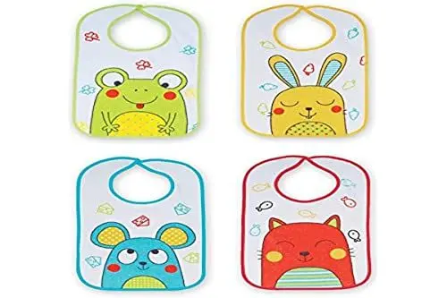 Produktbild: Ti TIN |4er Pack- wasserdichte Babylätzchen, 25x35 cm | Lätzchen mit Klettverschluss für Babys von 6 bis 18 Monaten, aus 100% Polyester-Mikrofaser und Vinyl-Futter, verschiedene Motive und Farben