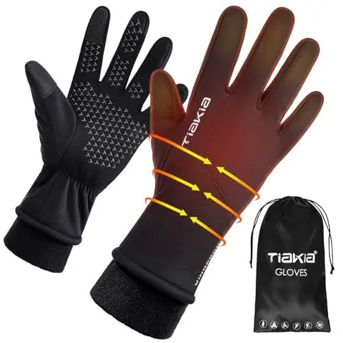 Produktbild: Tiakia Fahrradhandschuhe Handschuhe für Herren Damen Winter warme, Frau Winddichte und wasserdichte Warm-Handschuhe, Outdoor-Radsporthandschuhe zum Skifahren, Laufen, Fahren, Klettern