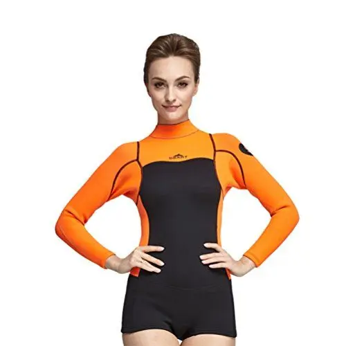 Produktbild: Damen Lange Ärmel 2mm Neopren Neoprenanzug Overall Surfender Anzug Bescheidene Bademode (Orange, Int'l M)