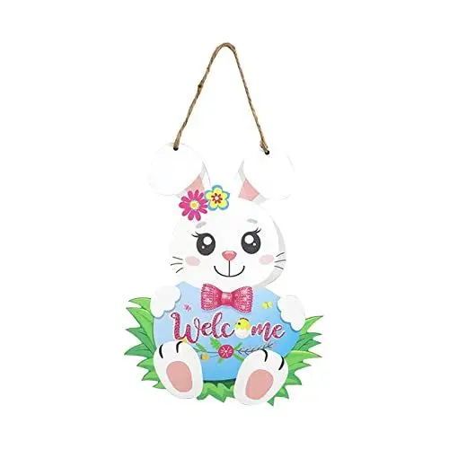 Produktbild: TianWlio Osterkranz Kunststoff Haustür Türkranz Ostern Holzschmuck für fröhliches Osterei Hase Küken Ausschnitte Holz zum Aufhängen Frühling Ostern Ostern Mit Anhänger (A One Size)