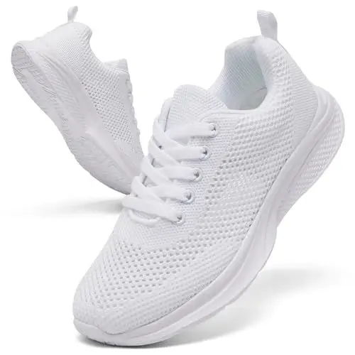 Produktbild: TIANZEBEN Damen Laufschuhe Turnschuhe Sportschuhe Schuhe Tennis Running Walking Straßenlaufschuhe Fashion Sneaker Leichtgewichts Atmungsaktiv Outdoor Schuhe Weiß 36
