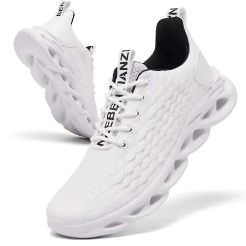Produktbild: TIANZEBEN Herren Schuhe Turnschuhe Sportschuhe Laufschuhe Running Tennis Walkingschuhe Fitnessstudio Sneaker Freizeit Fashion Leichtgewichts Atmungsaktiv Weiß 42