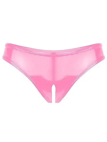 Produktbild: TiaoBug Damen Ouvert-Slip Glänzende Hotpants Leder Shorts Wetlook String Tanga Bikini Hose Pants Hipster Offener Schritt Panties Erotik Dessous Unterwäsche Rosa L