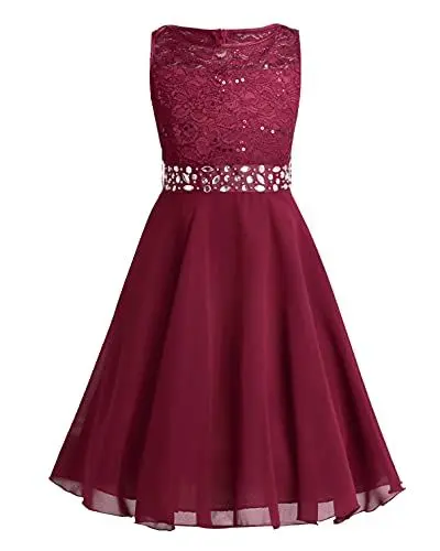 Produktbild: TiaoBug Festlich Mädchen Kleid für Kinder Prinzessin Spitzen Kleider Hochzeit Blumenmädchenkleid 92 104 116 128 140 152 164 Rot 116