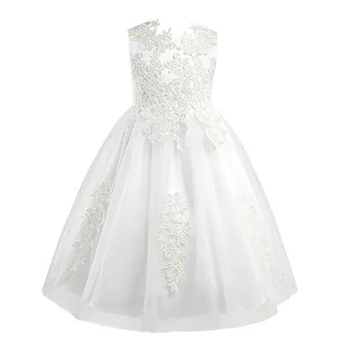 Produktbild: TiaoBug Festliches Mädchen Kleid Prinzessin Blumenmädchen-Kleid Hochzeit Brautjungfern Festzug Kleider Weiß 92-164 Elfenbein 116