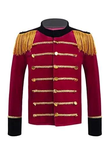Produktbild: TiaoBug Jungen Mantel Stehkragen Jacke Lang Kinderkostüm Prinz Cosplay Militär Uniform Frack Gothic Weihnachten Halloween Fasching Kostüm Rot D 170-176
