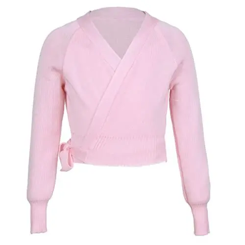 Produktbild: TiaoBug Mädchen Langarm Ballett Top zum Wickeln Pullover Strickjacke Bolero Top Cardigan warme Oberteile Ballettkleidung in Rosa Blau Rosa 122-128