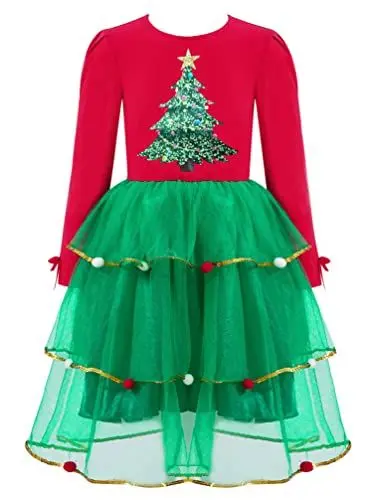 Produktbild: TiaoBug Mädchen Langarm Weihnachtskleider Samt Partykleid mit/ohne Kapuze Rentier Haarreifen Prinzessin Winterkleid Xmas Fastnacht Outfits Rot B 98-104