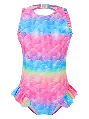 Produktbild: TiaoBug Mädchen Meerjungfrau Badeanzug Schwimmanzug mit Rüschen Kinder Bademode Beachwear 98 104 110 116 122 128 134 140 146 152 Rosa R 146-152/11-12 Jahre