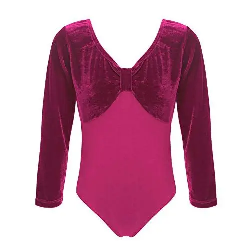 Produktbild: TiaoBug Mädchen Samt Ballettanzug Langarm Ballett Trikot Schleife Tanz-Body Gymnastikanzug Turnanzug Spleiß Ballettkleidung gr. 98-164 Rose 122-128