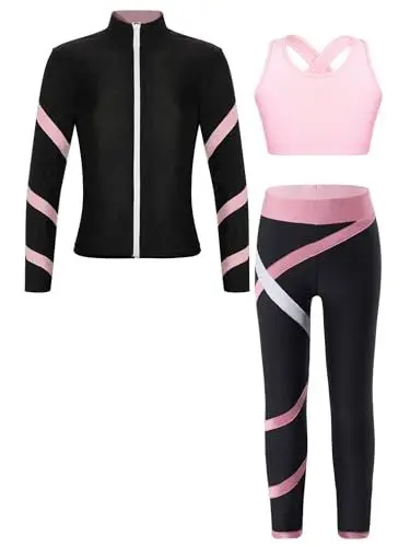 Produktbild: TiaoBug Mädchen Sport BH Jogginghose Sport Leggings Yoga Hose Trainingshose Sport Bustier ohne Bügel Yoga Fitness Training Bekleidung Set Rosa ZB 134-140