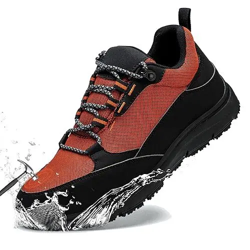 Produktbild: TIAROOTT Sicherheitsschuhe Arbeitsschuhe Herren Damen Wasserdicht Leicht Sportlich Schutzschuhe rutschfeste Atmungsaktiv mit Stahlkappe Sneaker, Orange, Gr.39