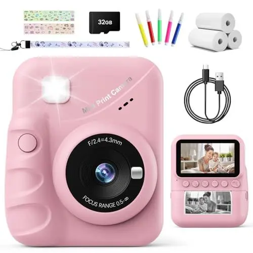 Produktbild: TIATUA Sofortbildkamera Kinder, 48MP 3.0 Zoll Bildschirm Kinderkamera Sofortbildkamera mit 32G Karte,Druckpapier, 1080P Kamera Sofortdruck, Geschenk für Kinder 3-12 Jahren