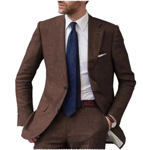 Produktbild: Tiavllya Herren Slim Fit 2-teilige Leinen Anzug Zwei Knopf Business Hochzeitskleid Prom Leinen Blazer Hosen Anzüge Set （54, Kaffee）