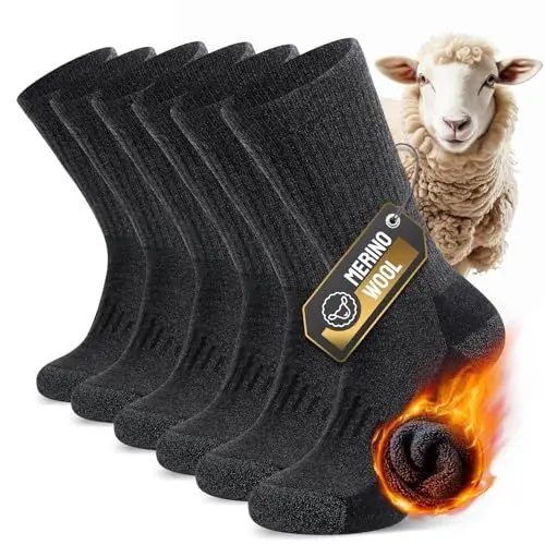 Produktbild: TIBISI Merino Wandersocken Herren Damen,Atmungsaktiv gepolstert antiblasen geruchshemmende,Outdoor Socken Trekkingsocken Sneakersocken für Unisex, Herren, Damen Kinder- 3 Paar