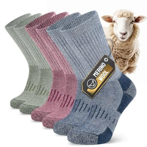 Produktbild: TIBISI Merinowolle Socken Wollesocken Thermosocken Winter Warme Dicke Socken Herren Damen Wandersocken Trekkingsocken Sportsocken Skifahren Merinowolle Laufsocken - 3 Paar