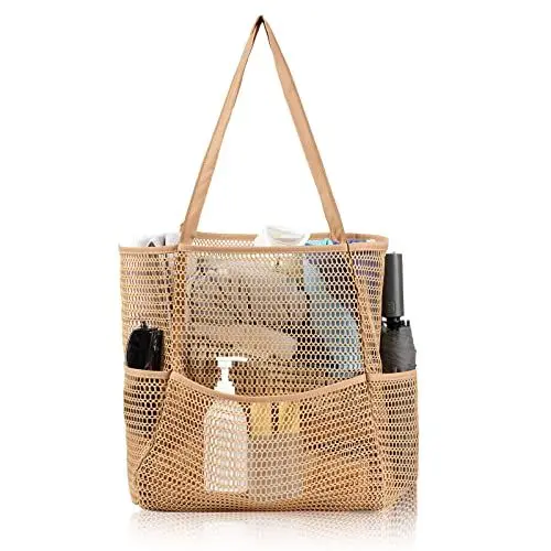 Produktbild: Tibroni Strandtasche xxl mit Reißverschluss Shopper Damen Groß Mesh Badetasche Familie Faltbar Beach Tote Bag Shopper Netztasche Schwimmtasche