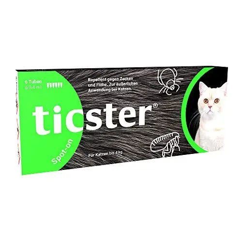 Produktbild: TICSTER Spot-on für Katzen bis 4 kg, Floh- und Zeckenmittel, 6 x 0,4ml, bis zu 24 Wochen Zeckenschutz (Lösung zum Auftropfen, effektives Flohmittel, natürlicher Wirkstoff)