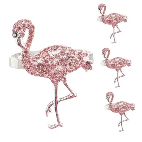 Produktbild: TIDTALEO 4 Stück Flamingo Serviettenschnalle Metall Serviettenring Praktische Serviettenringe Tischserviettenhalter Party Serviettenringe Hawaii Party Serviettenring Flamingo