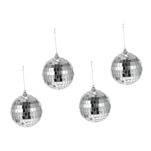 Produktbild: TIDTALEO Spiegel 4 Stück Party-Kugel Decken-Disco-Kugel Silberne Discokugeln 90er Disko Ornament Hochzeitsdekorationen Partydeko der 90er Ball Bar schmücken Glaskugel Außendekoration