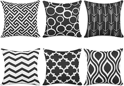 Produktbild: TIDWIACE Schwarz Kissenbezug 40 x 40 cm 6er Set Outdoor Kissen,Dekokissen Leinen Kissenbezüge Geometrische Muster Kissenhüllen für den Außenbereich Terrasse Garten Bank Wohnzimmer Sofa Dekor