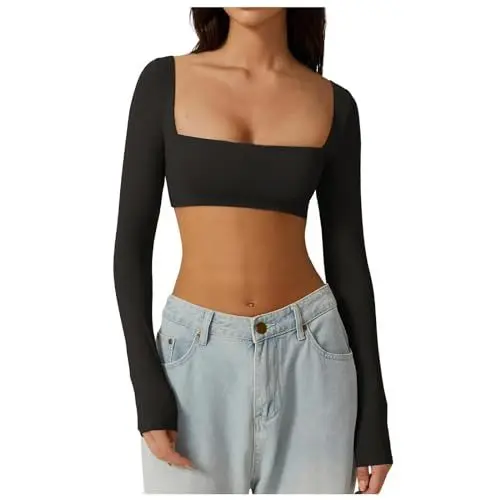 Produktbild: Tiefer Ausschnitt Skims Top Transparentes Oberteil Damen Damen Pullover Rot Shirt Rot Damen T-Shirt Fashion Streetstyle Sommer Top Damen Longsleeve Damen That Girl Stuff Schwarz S