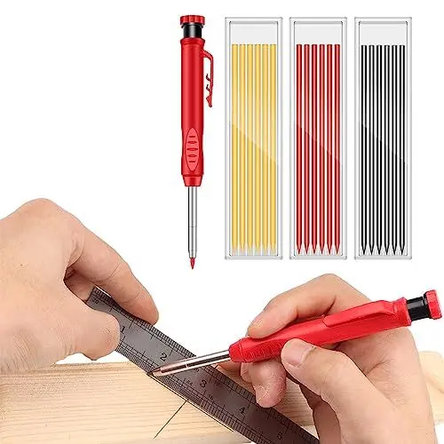Produktbild: Tieflochmarker Bleistift Baustelle Zimmermannsbleistifte Bau Pica Dry Stift Minen Bohrlochmarker Druckbleistift Set mit 18 Nachfüllungen