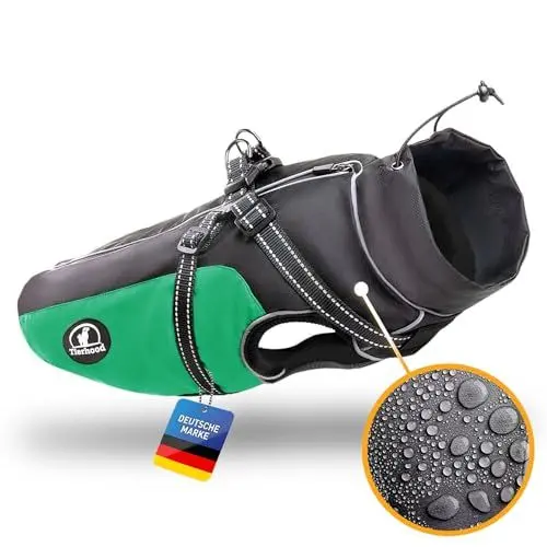 Produktbild: Tierhood Regenmantel Hund - Hunderegenmantel wasserdicht- Reflektierende Regenjacke Hund - Hundemantel inkl. Geschirr Wasserdicht