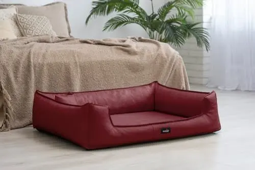 Produktbild: tierlando® Goofy Easy CLEAN – Orthopädisches Hundebett aus Kunstleder mit Matratzenschoner – für mittelgroße und große Hunde Größe: 110x90cm Farbe: 04 Dunkelrot